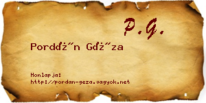 Pordán Géza névjegykártya