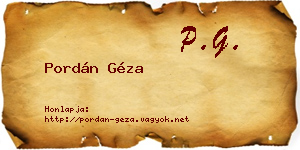 Pordán Géza névjegykártya